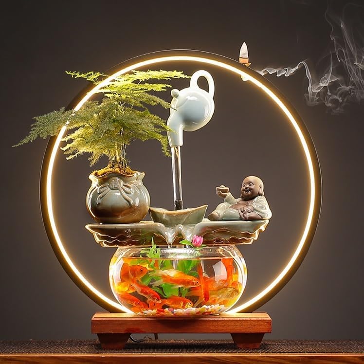 Modern Indoor Glass Fish Tank Water Fountain Desk Decoration