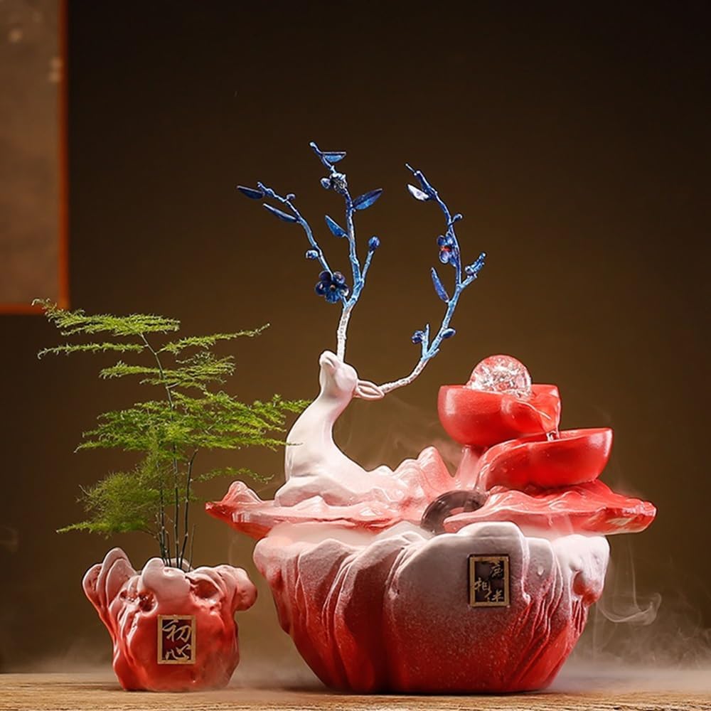 Red Deer Tabletop Indoor Fountain with Circulating Water