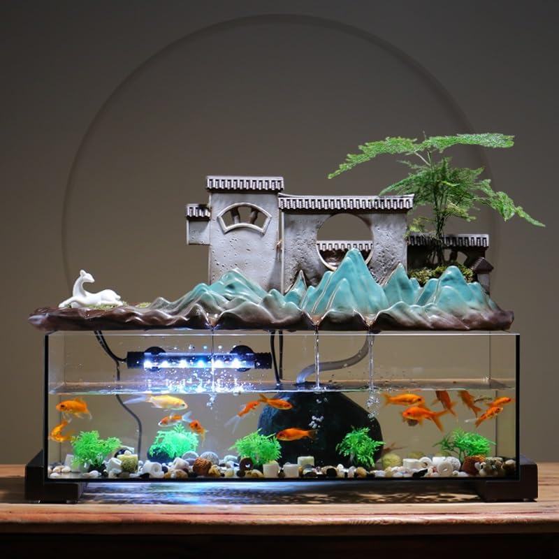 Water Fountains Indoor Fish Tank Decor Living Room Zen Waterfall