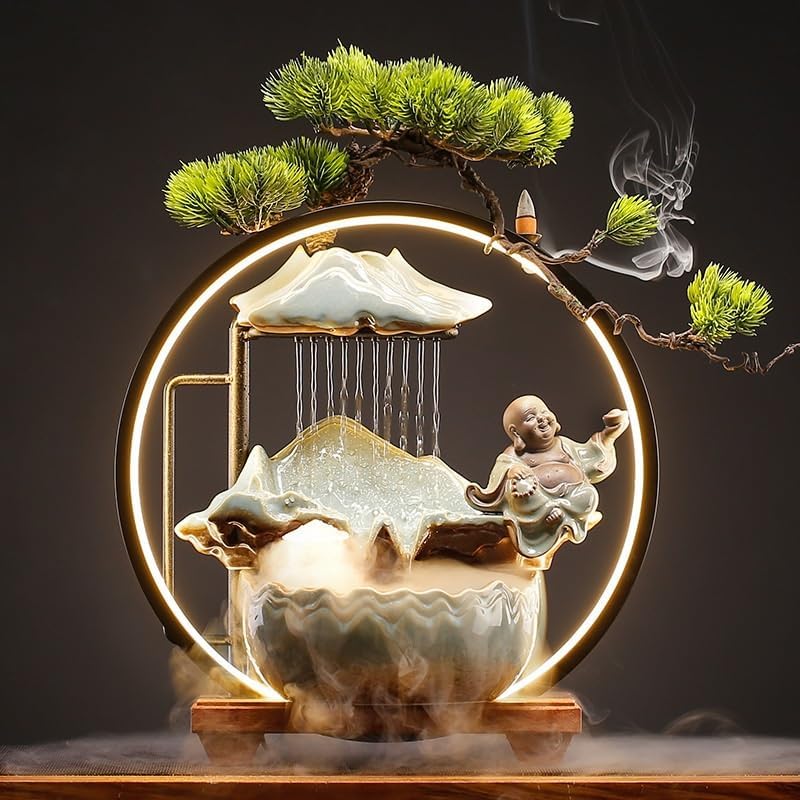 Indoor Water Fountain with Zen Style and Circulation for Home Office Desk