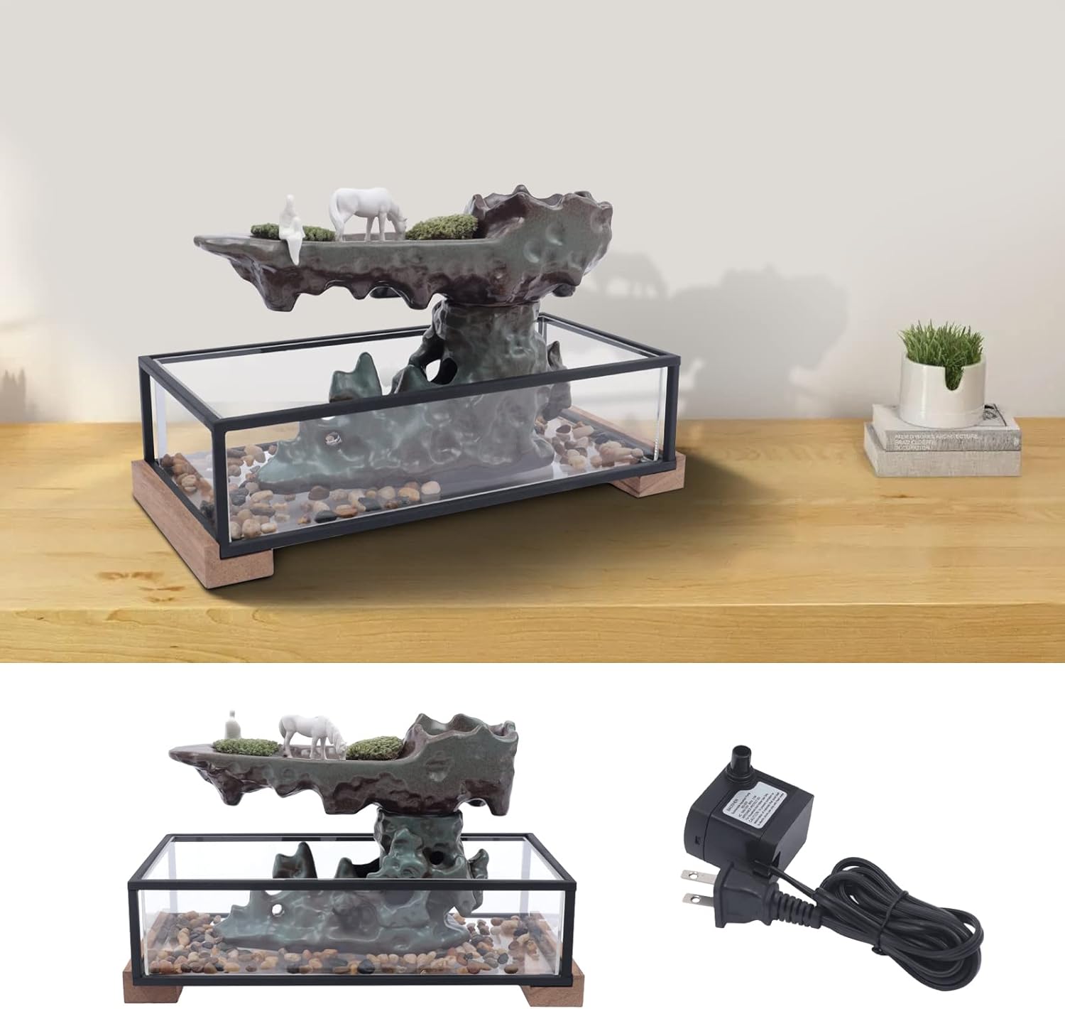 Calm Indoor Tabletop Water Fountain with Aquarium and Rockery