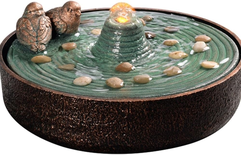 Elegant Desktop Fountain with Two Birds and Resin Basin