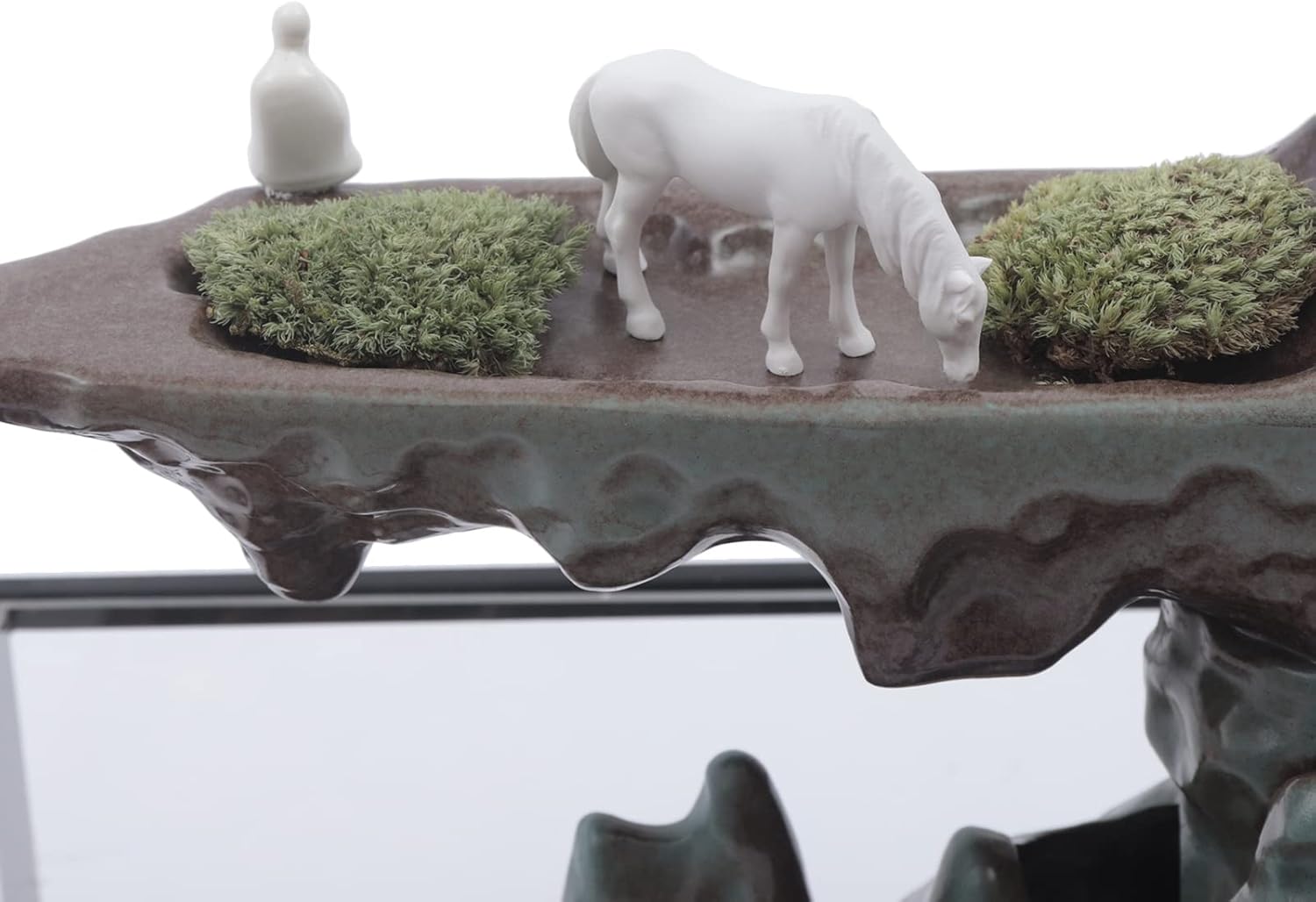 Desktop Rockery Waterfall Fountain with Fish Tank and Plants