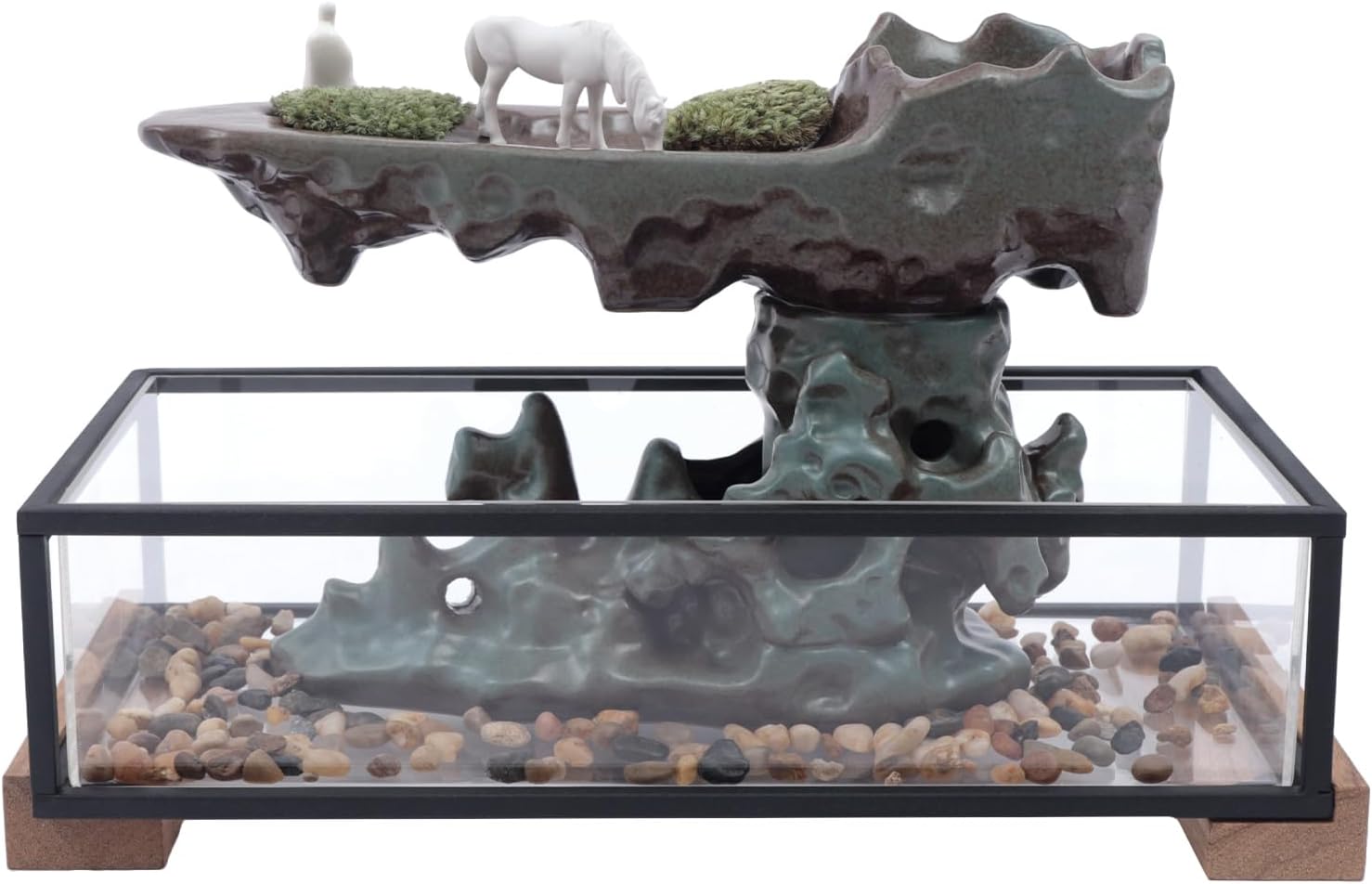 Desktop Rockery Waterfall Fountain with Fish Tank and Plants