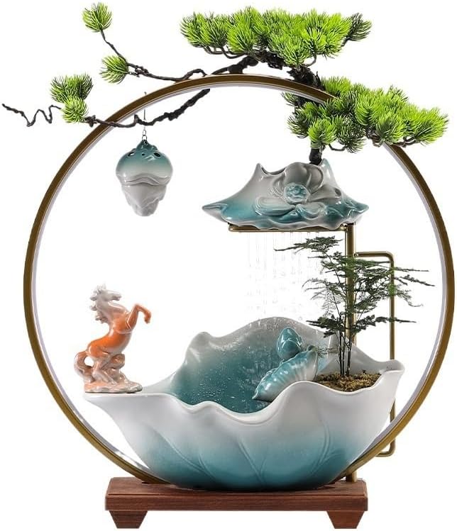 Chinese Style Ceramic Water Fountain for Wealth Attraction Indoor Decor