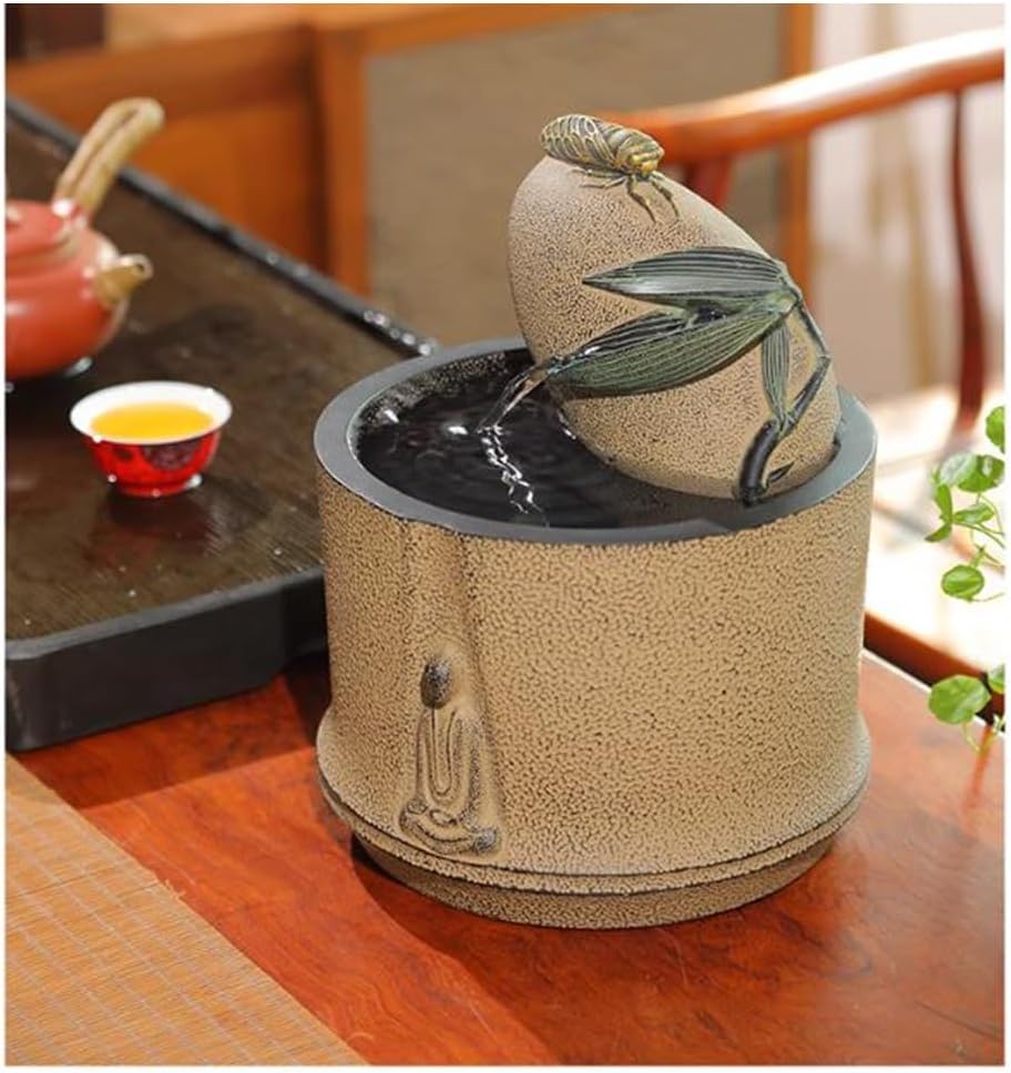 Elegant Desktop Water Fountain with Meditation Symbols