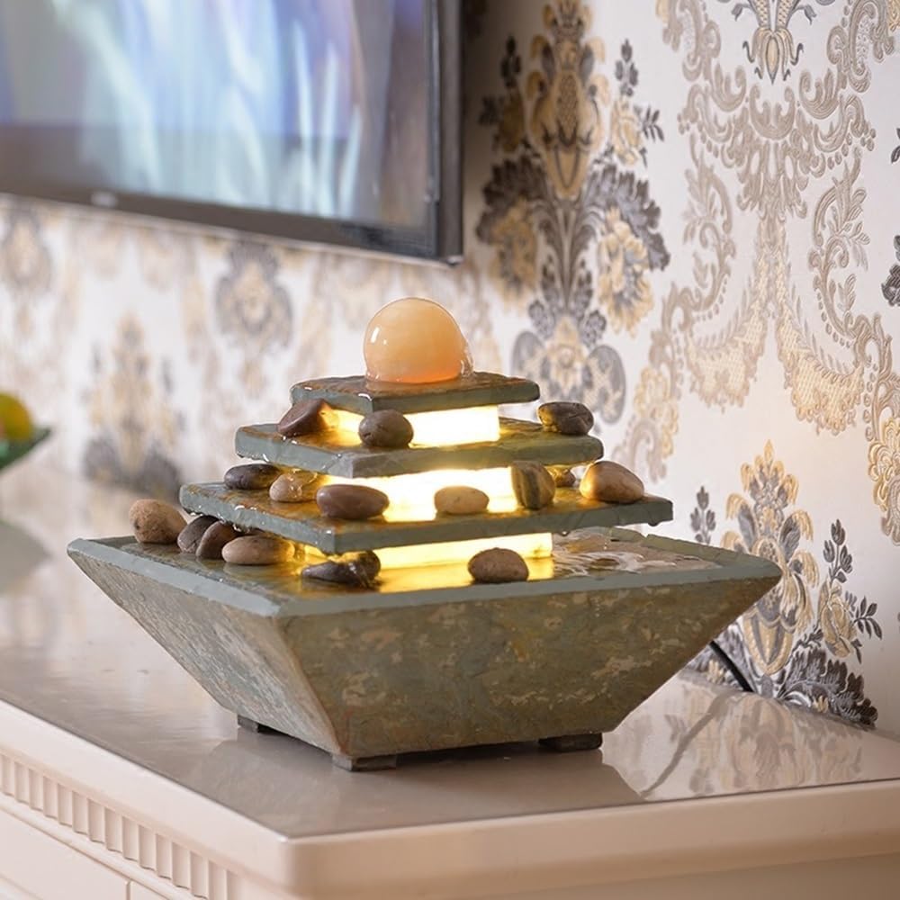 Elegant Square Ceramic Marble Desktop Water Fountain