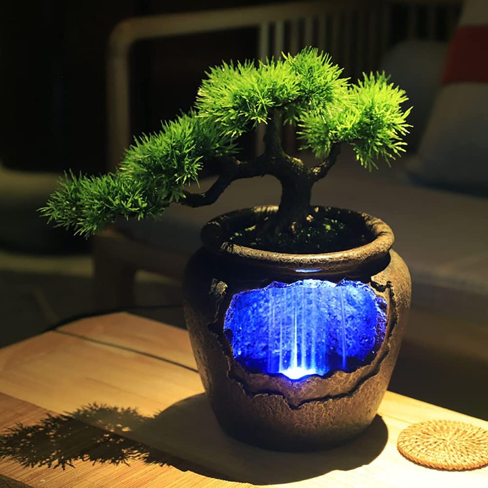 Modern Indoor Waterfall Fountain with LED Lights and Atomizer