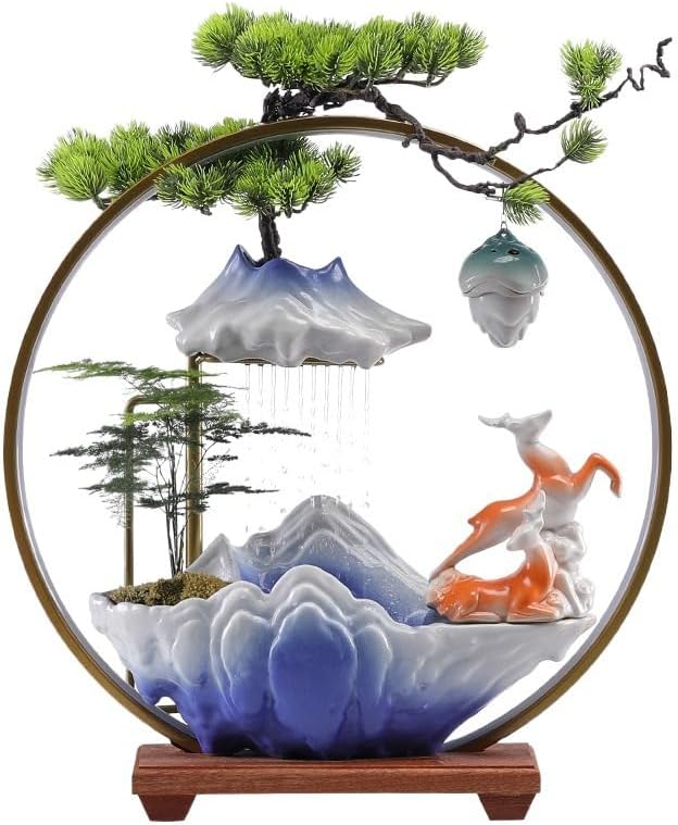 AQWASYUTER Zen Waterfall Desktop Fountain Decor Indoor Living Room Office Wealth Attraction Ceramic Ornament