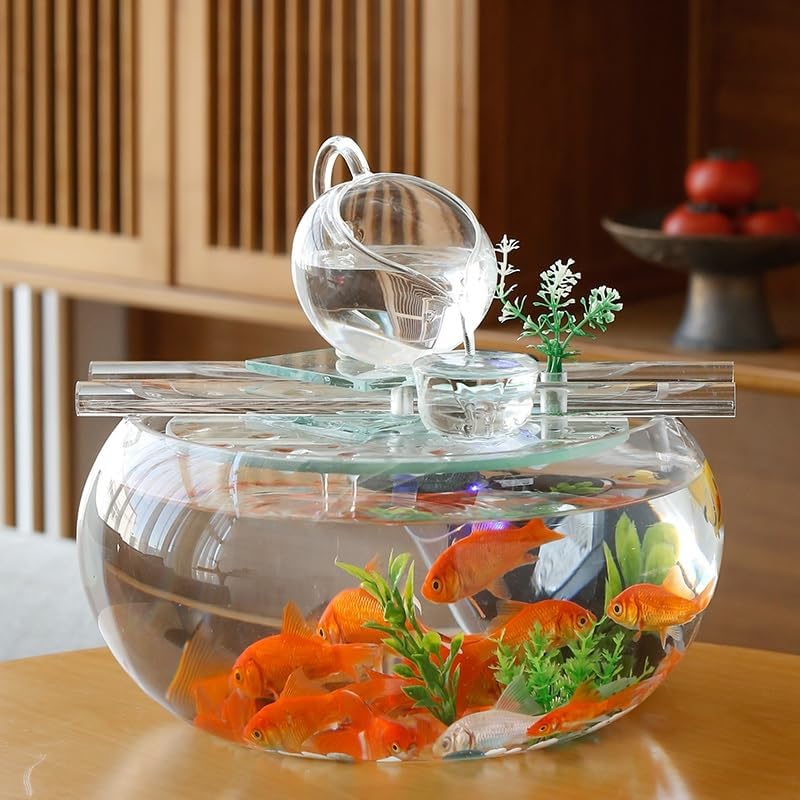 Round Glass Tabletop Fountain with Automatic Circulation