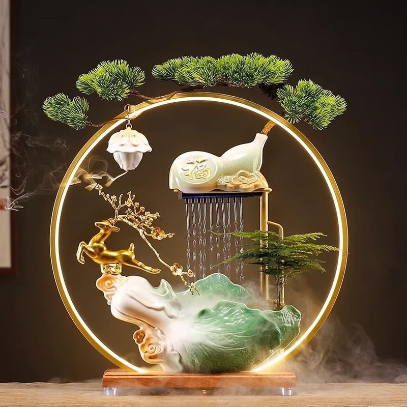 AQWASYUTER Water Fountain Indoor Decor Zen Desktop Fountain with Lucky Elements