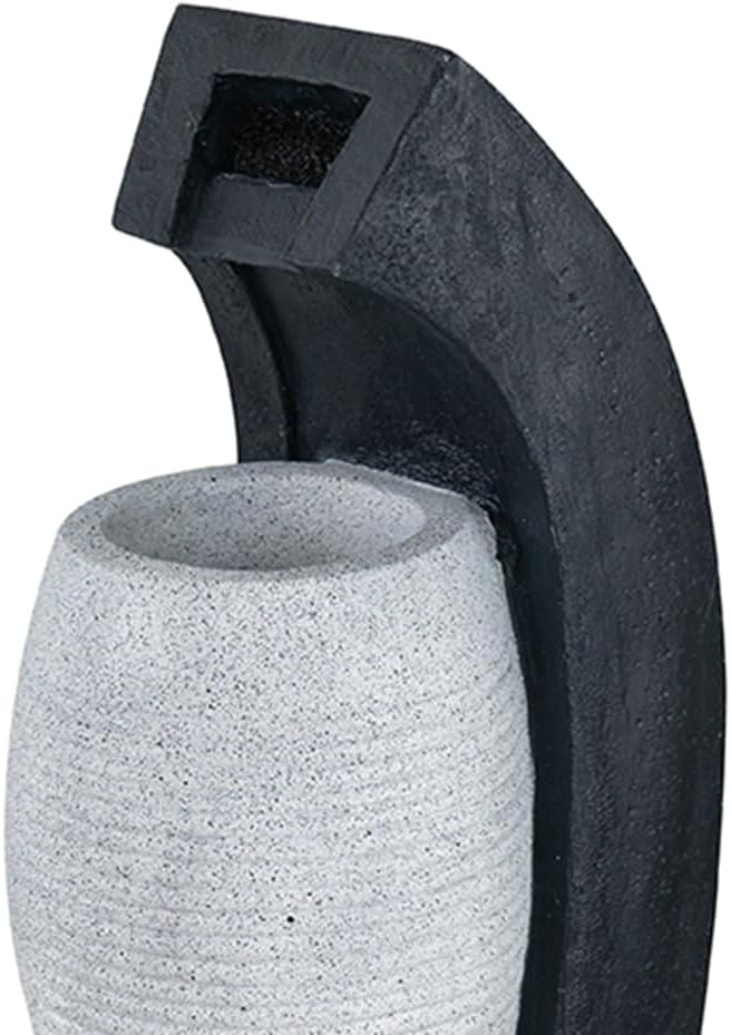 Black and White Water Fountain with Light and Pump