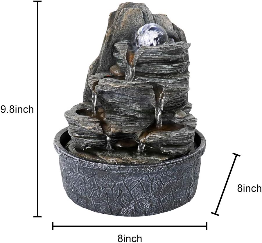 Rockery Indoor Water Fountain with LED Lights and Crystal Ball