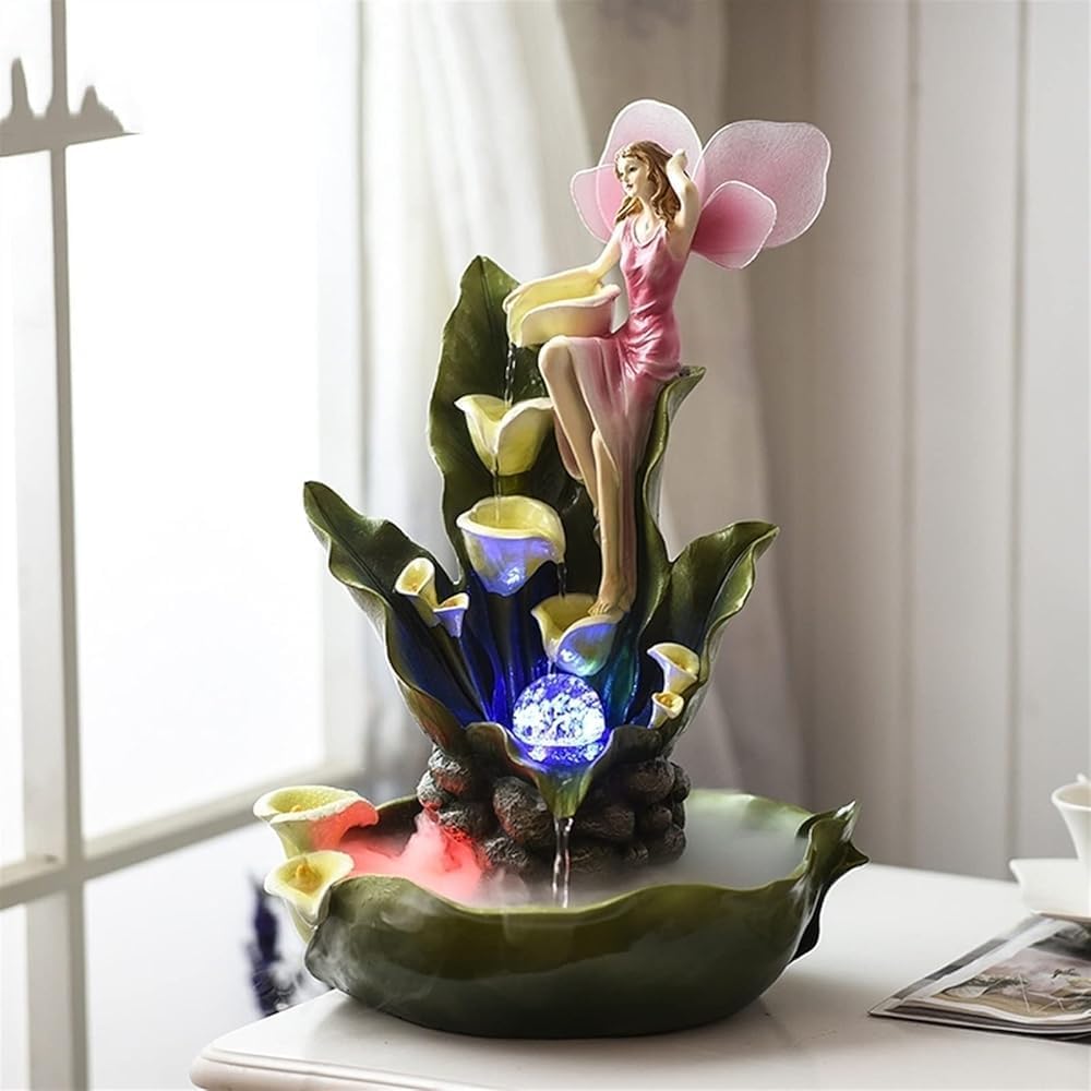 Tabletop Water Fountain with Flowing Angel Ornament for Living Room Decor