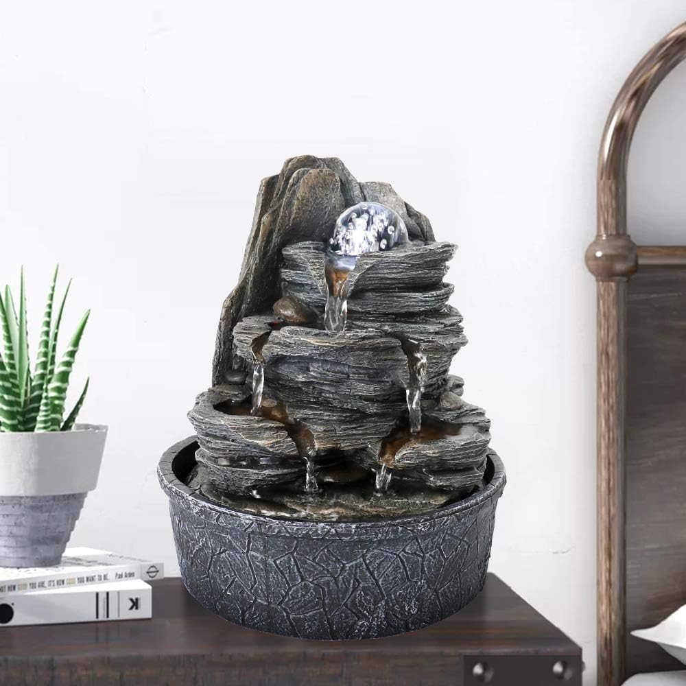 Rockery Indoor Water Fountain with LED Lights and Crystal Ball