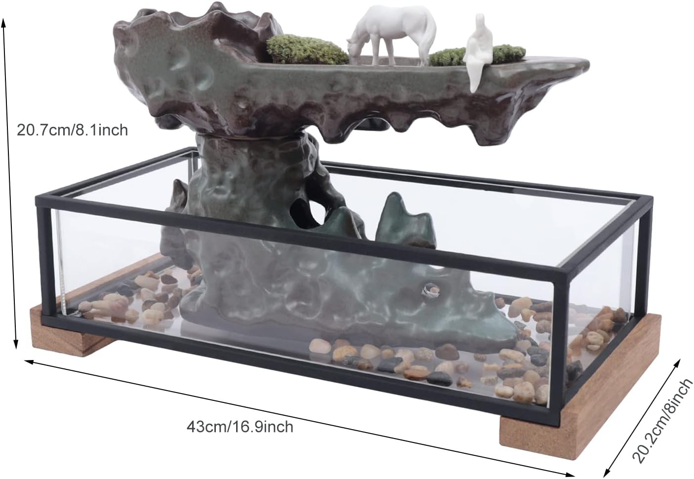 Desktop Rockery Waterfall Fountain with Fish Tank and Plants