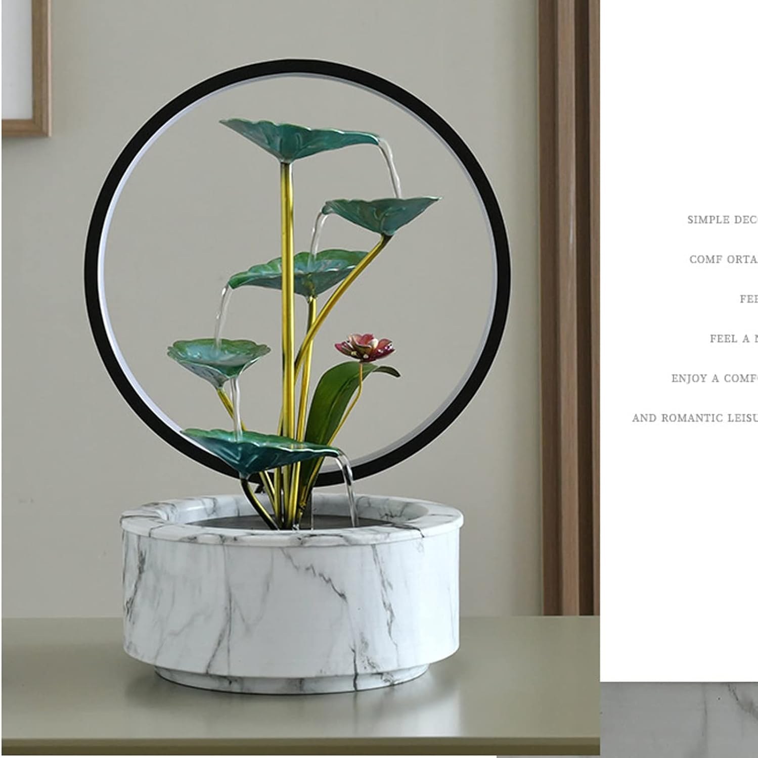 5 Tier Indoor Water Fountain with LED Light and Lotus Leaf Design
