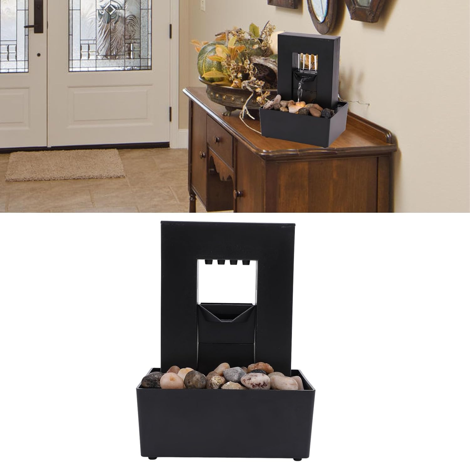 Tabletop Water Fountain with LED Light and Pebbles