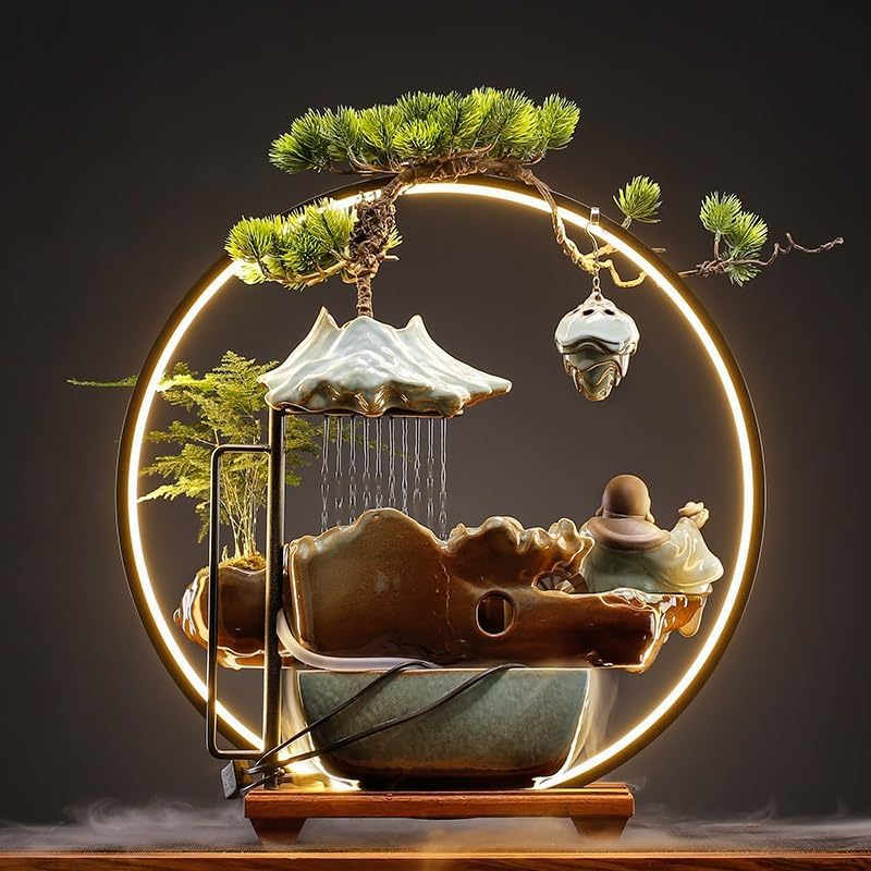 Zen Waterfall Fountain for Home Office Desk Decoration with Humidifying Function