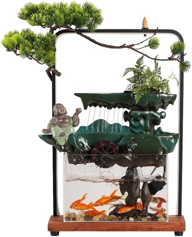 Stylish Tabletop Indoor Fountain with Bonsai Rockery Design