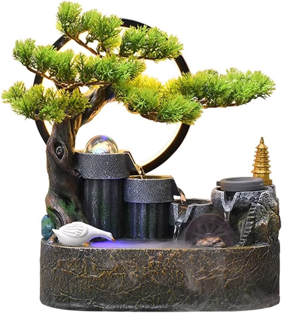 Elegant Indoor Water Fountain with Rockery and Bonsai Design