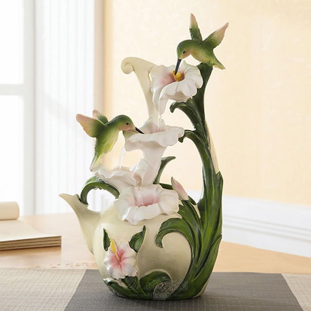 Elegant Desktop Fountain with Hummingbird and Lily Design