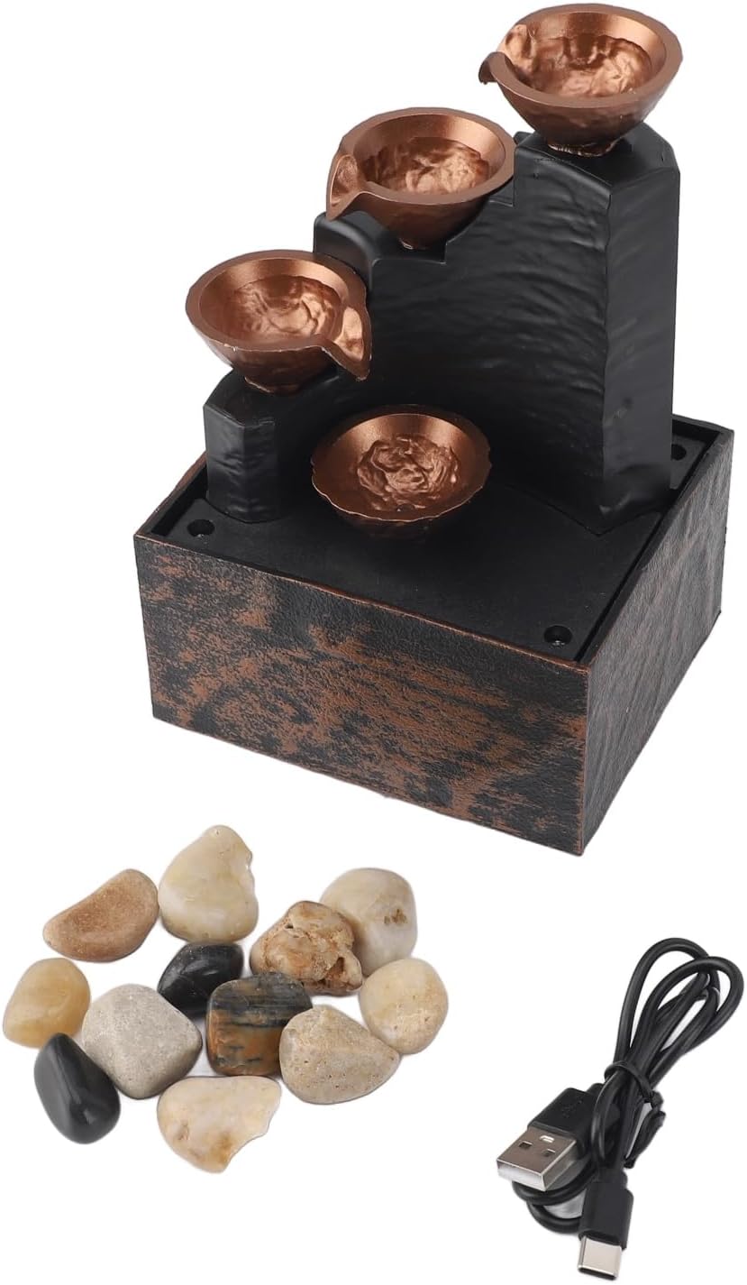 USB Water Fountain Decorative Tabletop Zen Decor with LED Light