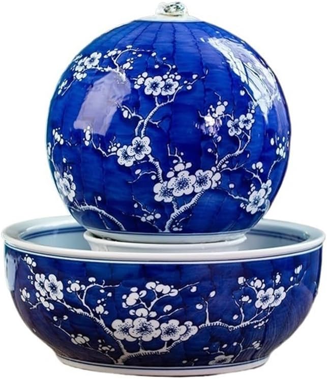 Tabletop Fountain with Blue and White Porcelain Design