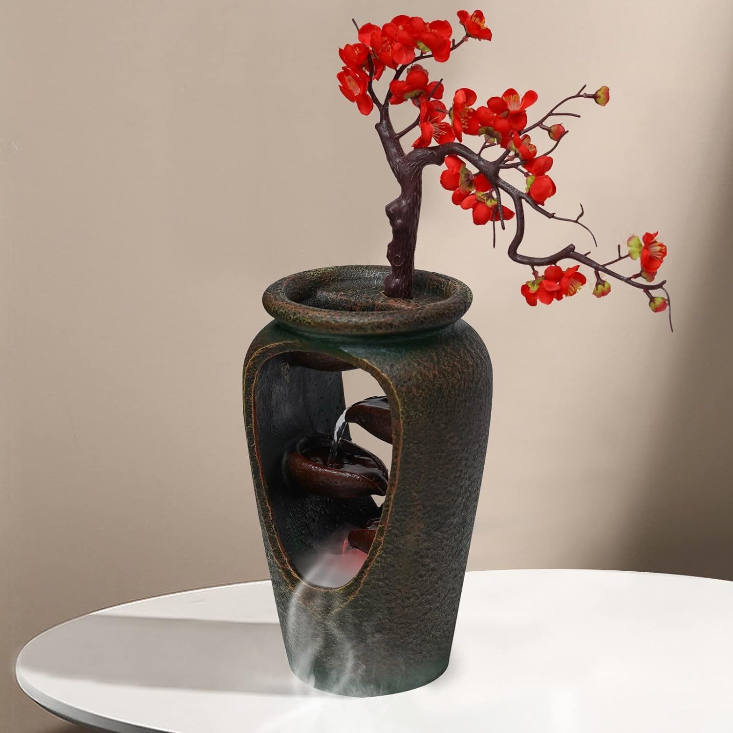 20 Flower Vase Tabletop Decorative Waterfall Humidifier with LED Lights