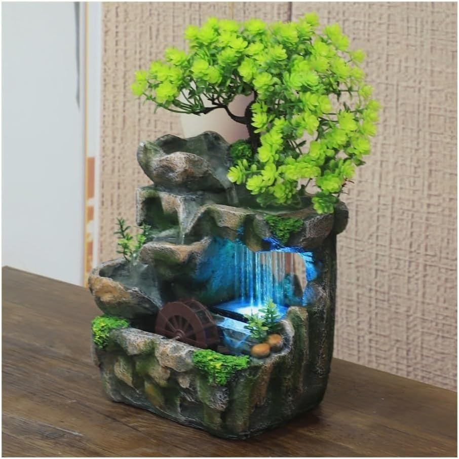 Mini Mountain Fountain with Spinning Wheel for Home Office