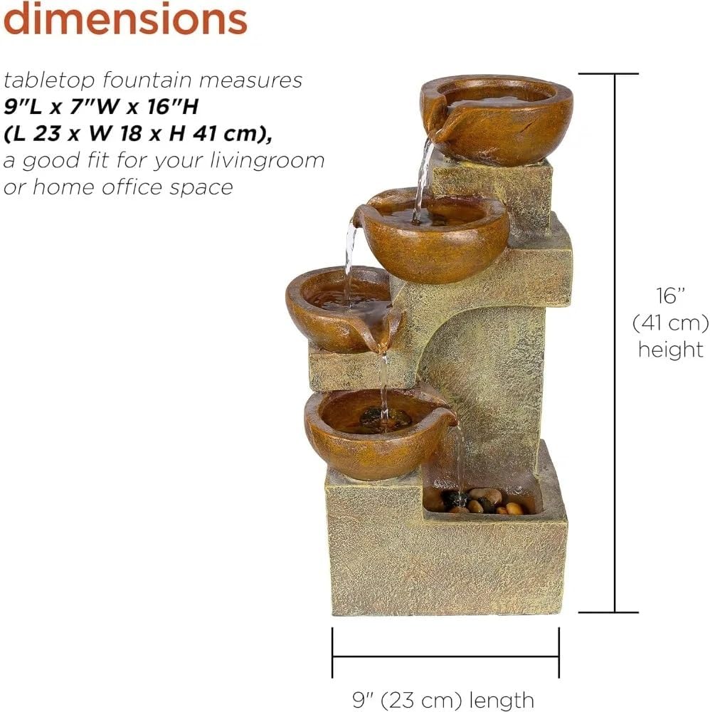 Indoor Outdoor Tabletop Tiered Waterfall Pots with Stone Look