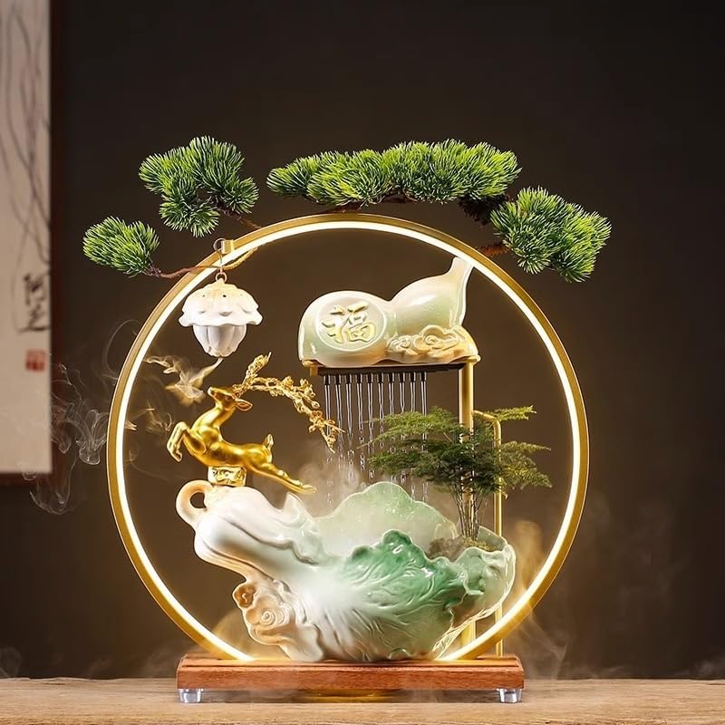 AQWASYUTER Water Fountain Indoor Decor Zen Desktop Fountain with Lucky Elements