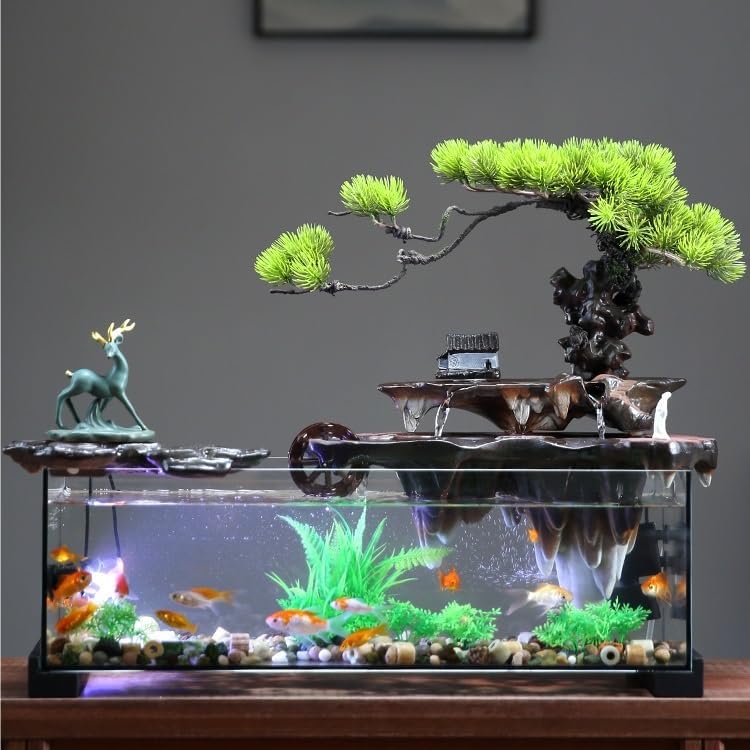 Indoor Water Fountain with Fish Tank Decor