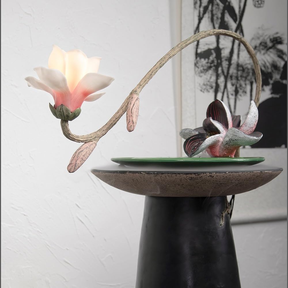 Elegant Desktop Water Fountain with Pink Magnolia Design