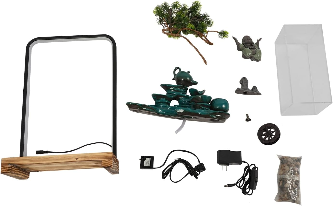 Zen Tabletop Fountain with LED Lights and Fish Tank
