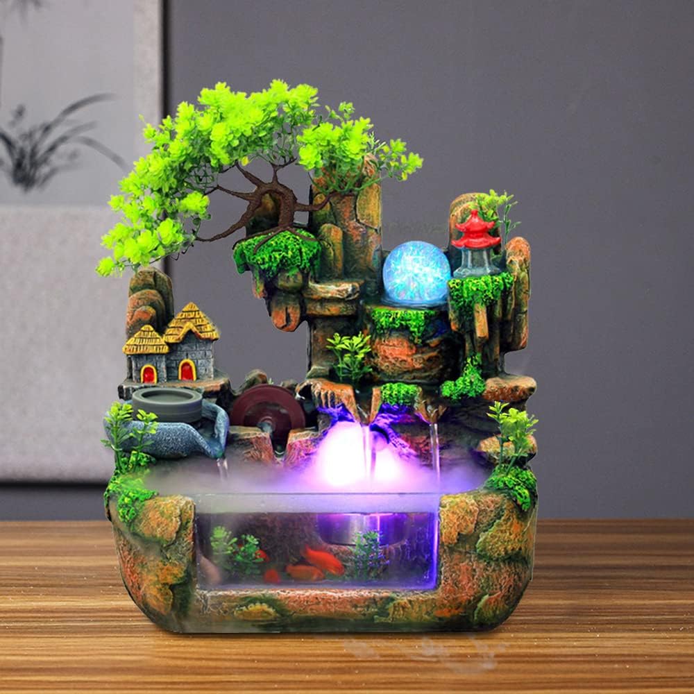 Goudergo Tabletop Waterfall Fountain with LED Light