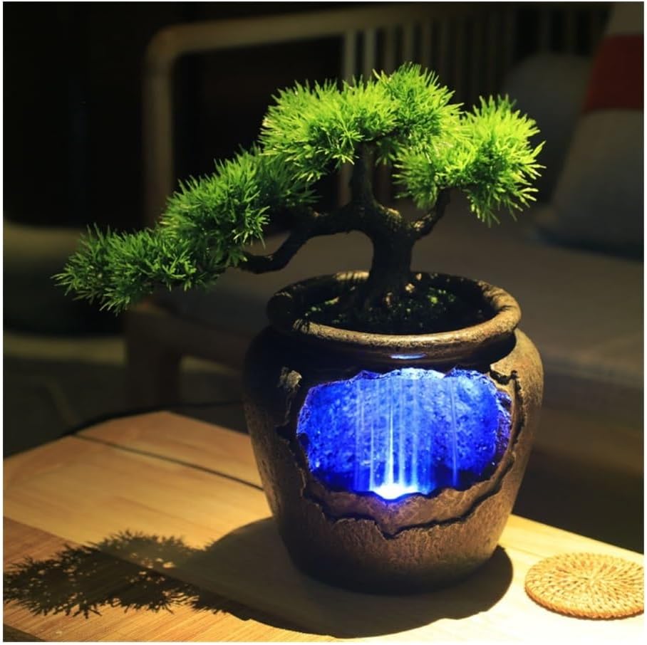 Simple Modern Bonsai Vase with Tabletop Fountain