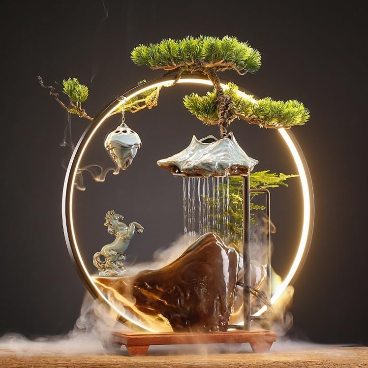 Indoor Lucky Water Fountain with Zen Waterfall Design