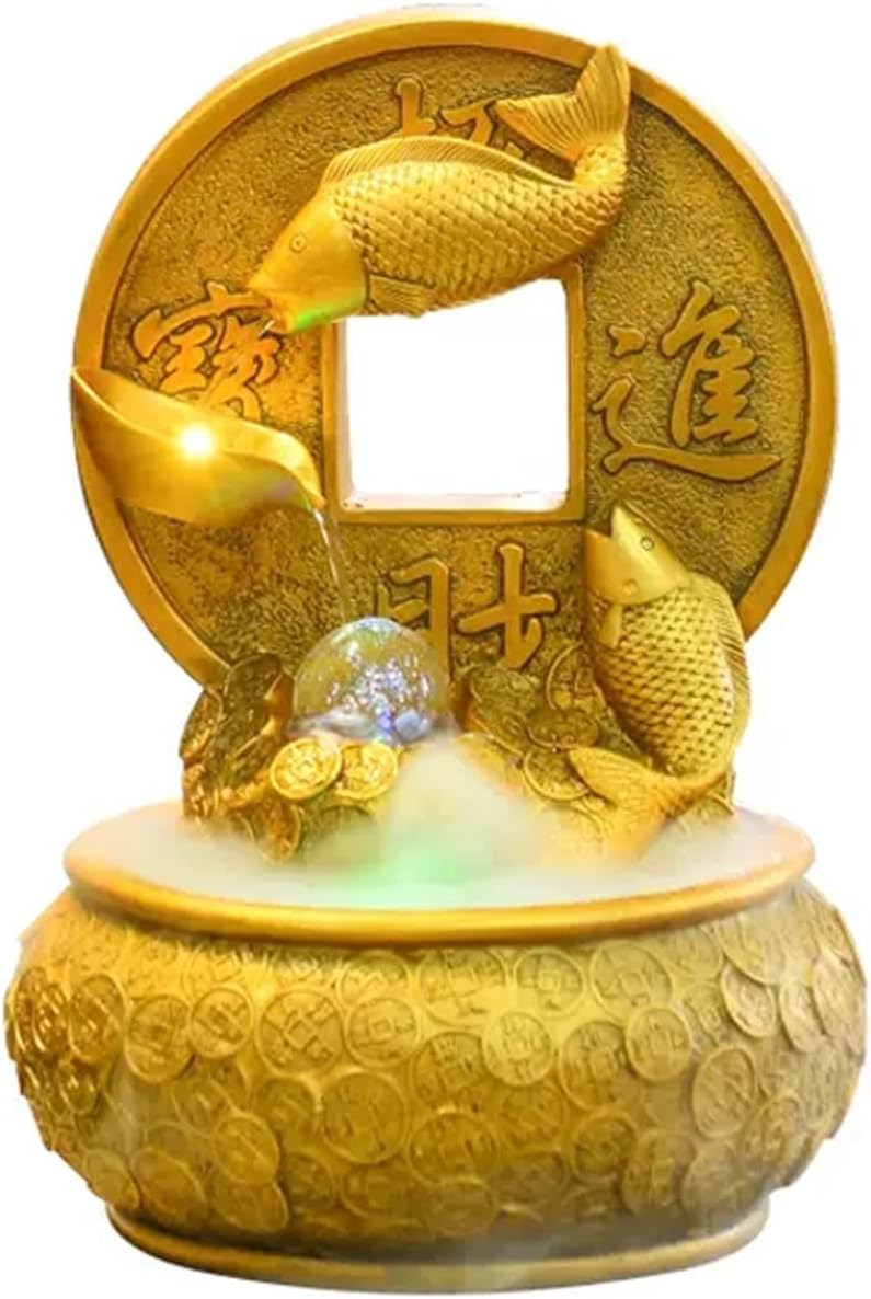 Golden Koi Waterfall Fountain Decor with Rotating Ball