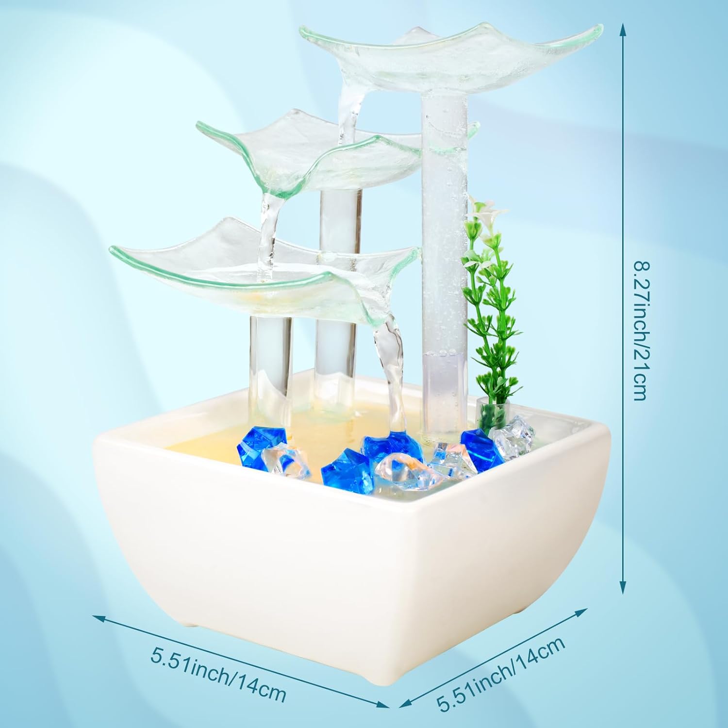 Zen Desk Fountain with LED Lights and Artificial Grass