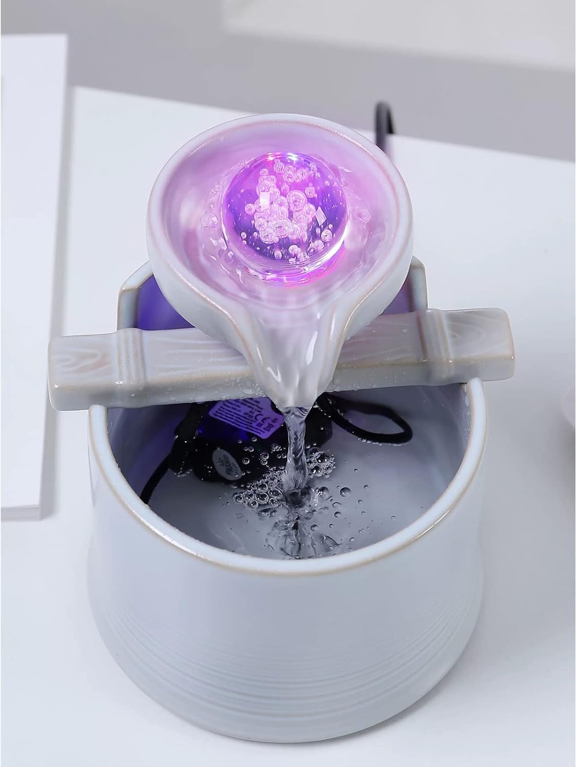 Elegant Mini Ceramic Indoor Water Fountain with LED Lights