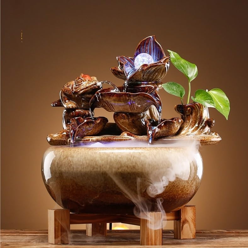 Ceramic Tabletop Fountain with Flowing Water Indoor Decor