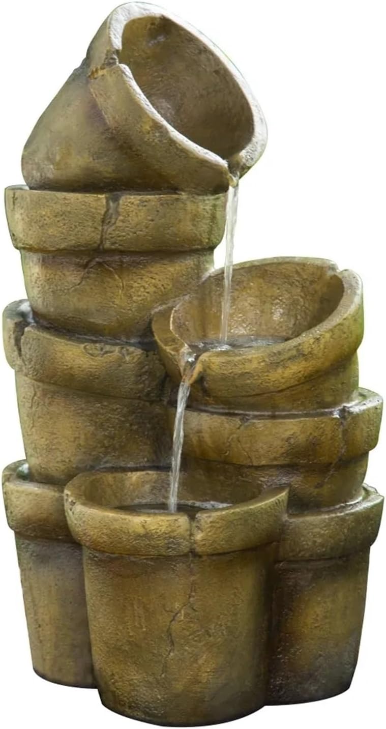 3 Tiered Water Glazed Pots Fountain with LED Light and Pump
