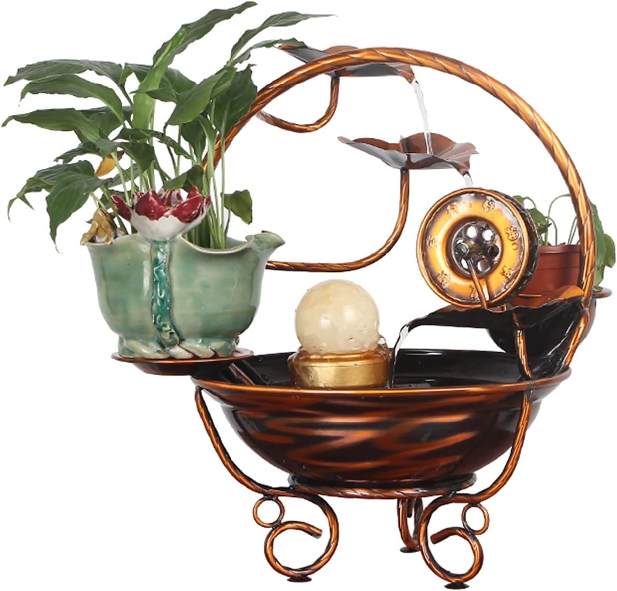 Desktop Fountain - Indoor Waterfall Decoration with Green Planting Tray and Feng Shui Symbol