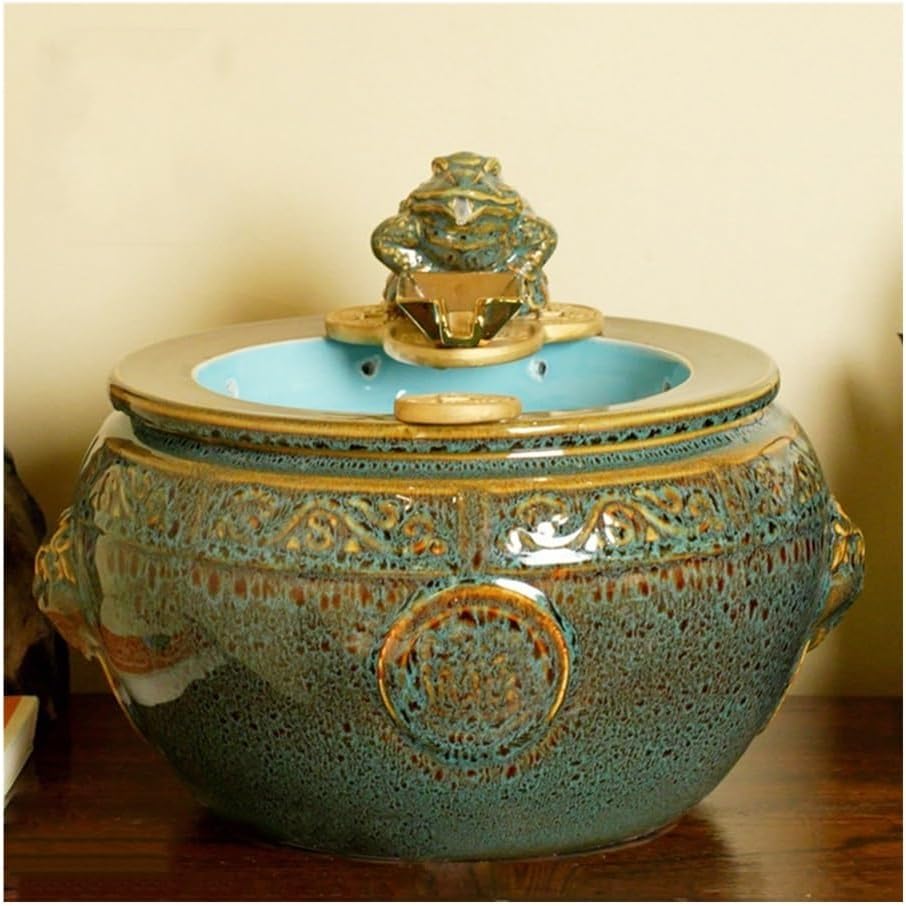 Ceramic Tabletop Fountain with Water Wheel and Lucky Decor