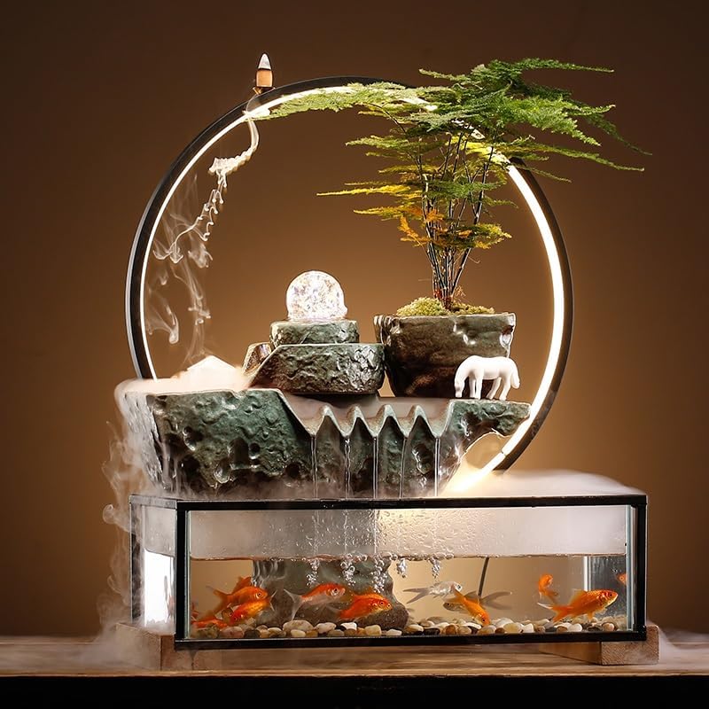 Water Fountains Indoor Tabletop Fountain Creative Flowing Water Fish Tank Ornaments Desktop Fountain Zen Waterfall