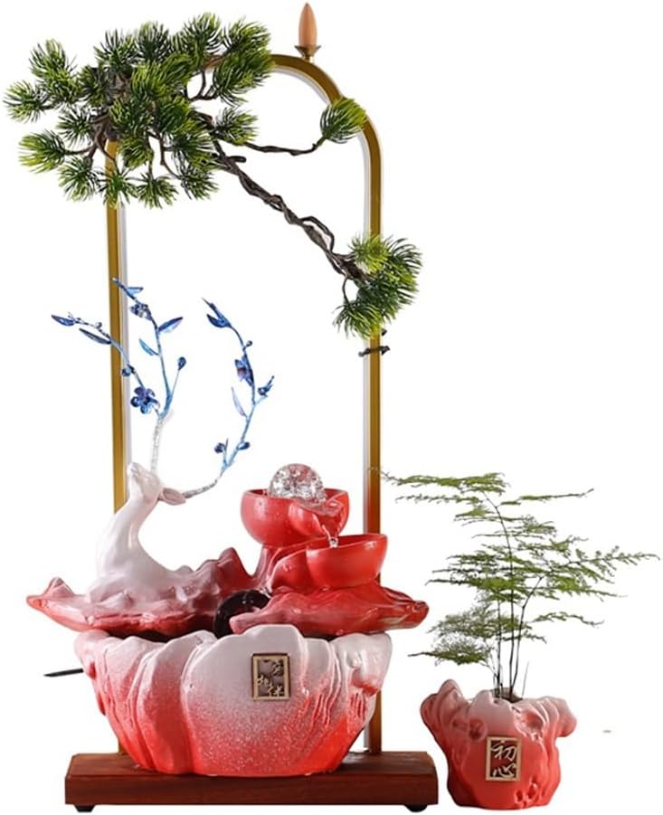 Blue Tabletop Fountain Deer Indoor Decor Landscape