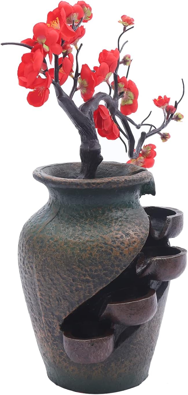 Tabletop Fountain with LED Light and Simulated Flowers