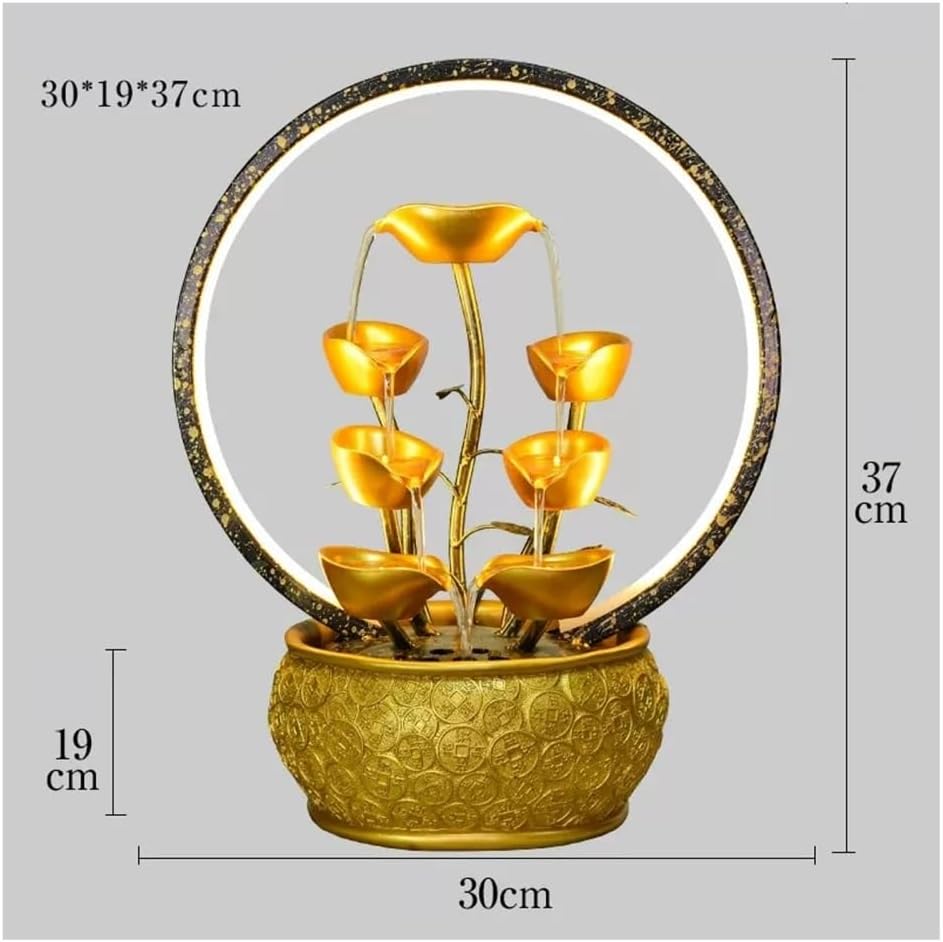 Gold Tabletop Waterfall Fountain with Light - Feng Shui Decor