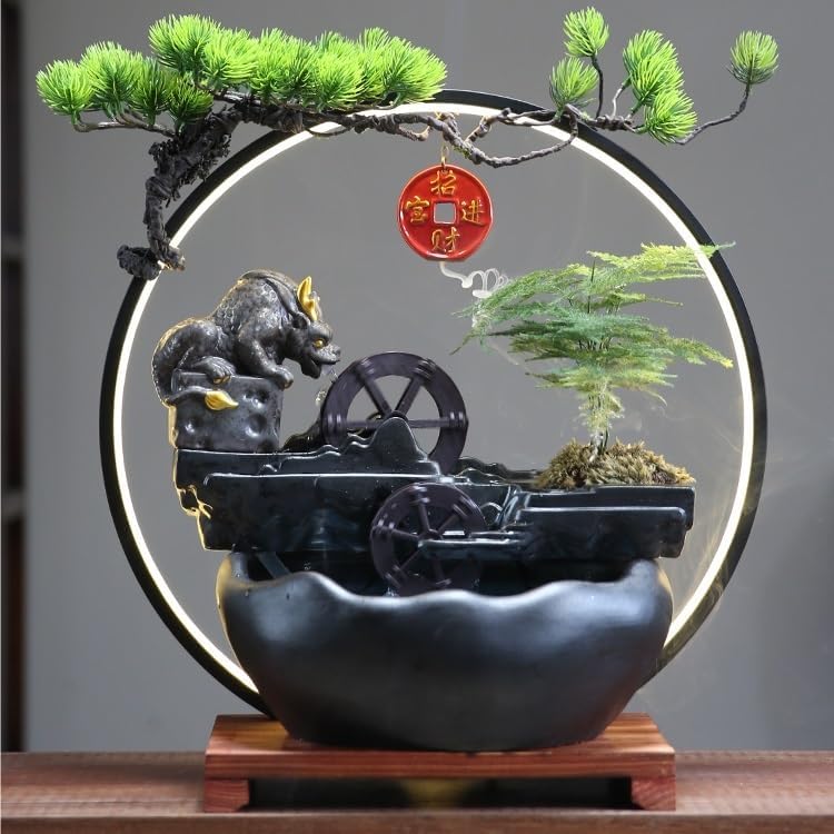 Elegant Tabletop Fountain with Flowing Water and Zen Aesthetic